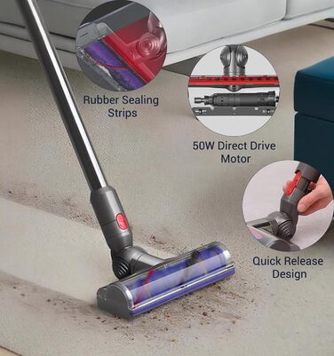 Насадка-турбощітка DAMAIYI для пилососів Dyson V7, V8, V10, V11, V15 - універсальна, для килимів, підлоги, плитки, з прямим приводом