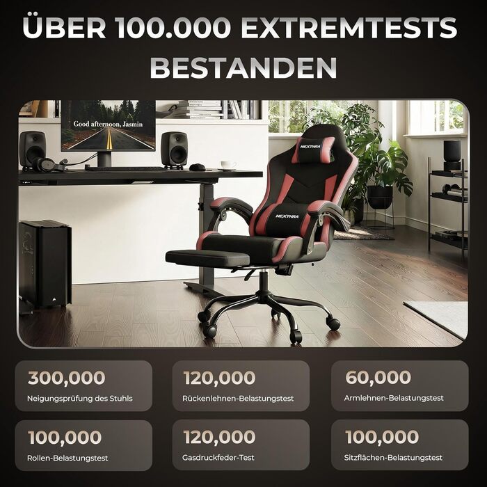 Геймерське крісло Nexthra Ergonomisch з підставкою для ніг, до 180 кг, рожеве. Офісне крісло для геймінгу та роботи, з регульованою спинкою 150°