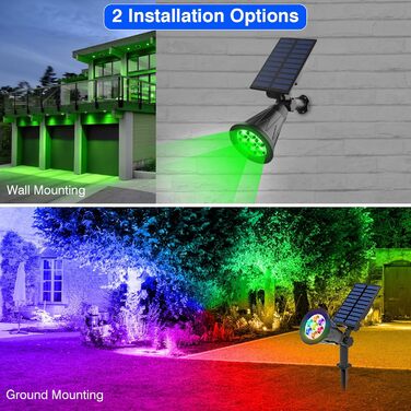 T-SUN LED Solar Spotlights, 2 Pack 4 LED Solar Garden Lights, Bright Garden Lights, 2 Lighting Modes, Safety Lighting, Large Outdoor Light for Lawn, Paths, Terrace (Cool White 6000K) (7led-rgb, 1 Piece)