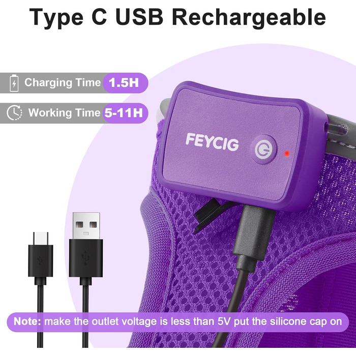 Світлодіодне шлейка для собак з підзарядкою - світлотехнічна шлейка, світловідбиваюча для цуценят, собак середніх розмірів, нагрудна шлейка, дихаюча шлейка (фіолетовий, L)