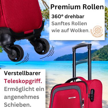 Чемодан NOWI Korfu Weichschaen Troey – середній м'який, з 4 колесами та відділенням для аксесуарів | Компактний дорожній чемодан для жінок та чоловіків (M, Червоний)