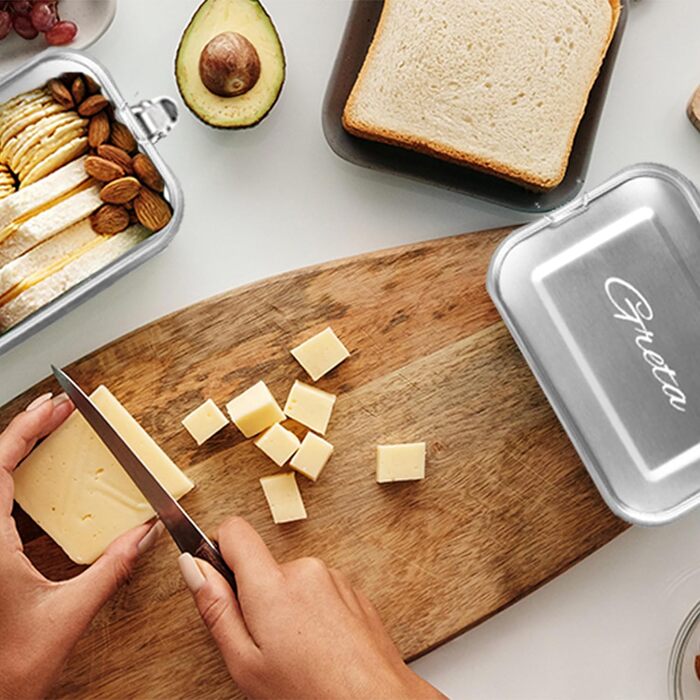 LOOXIS Personalized Stainless Steel Lunchbox with Name & Text Engraved – 800 ml, including compartment divider, leak-proof, Bento Box, lunchbox – Gift idea for children, starting school, work - M