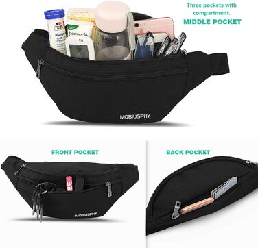 Поясна сумка на пояс для жінок та чоловіків, спортивна, для бігу, чорна