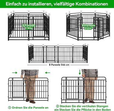 Вольєр для цуценят 544 см, 80 см у висоту, 8-секційний складний вольєр для тварин з дверцятами, вольєр для собак, котів, кроликів, для саду, збірка без інструментів, 8 секцій