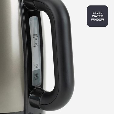 Електричний чайник BLACK+DECKER BXKE2202E 1.2L, 2200W, нержавіюча сталь, поворотна база 360°, для лівшів, з автовимкненням