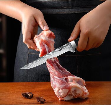 Набір кухонних ножів Dfito, 8 предметів: професійний набір з нержавіючої сталі з високовуглецевої сталі, гострі ножі для кухаря, чорна ручка