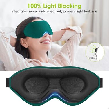 Маска для сну для тих, хто спить на боці, 2025 року, оновлений дизайн, 3D світлоблокуюча маска для очей, для жінок та чоловіків, зручна та дихаюча, без тиску, з регульованою гумкою для подорожей (Морська синя)