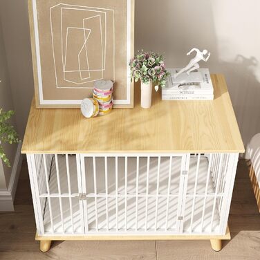 Клітка для собак PawHut з дверима та подушкою, сталева, для дому, середніх собак до 15 кг, 86x60x70 см, колір дуб+білий