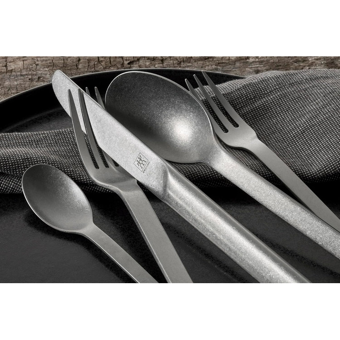 ZWILLING 1027162 Minimal Cutlery Set, 68-Piece, for 12 People, 18/10 Stainless Steel, Vintage-Style Dinner Cutlery, Hammered, Dishwasher-Safe, Silver