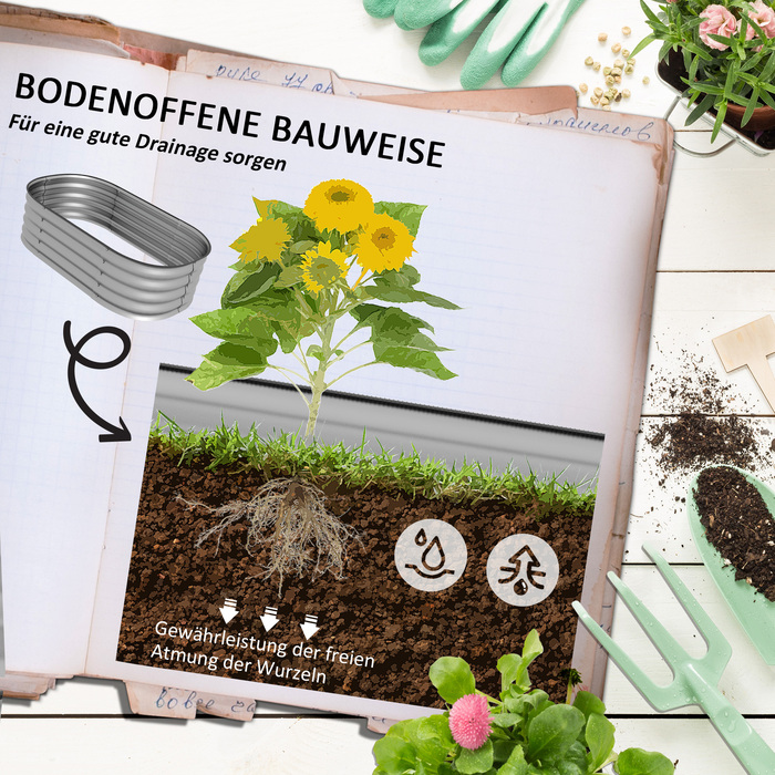 Outsunny Metal Raised Garden Bed 105x62x30cm Planting Box Vegetable Bed DIY Flower Box Open Bottom Herb Bed for Garden Balcony Silver
