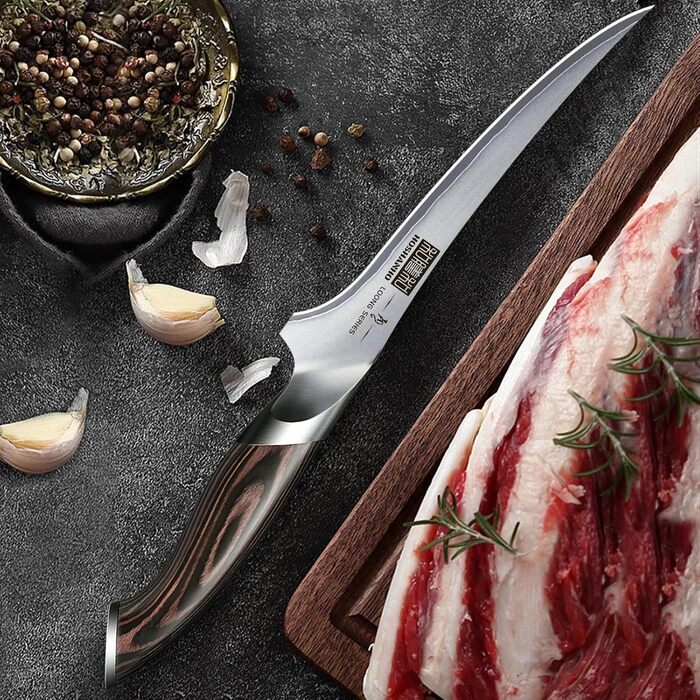 Ніж для філетування риби HOSHANHO 18 см, професійний ніж для риби та виймання кісток, ніж для філетування риби з надзвичайно гострим лезом та ергономічною ручкою з паккавуда, 18 см, срібний