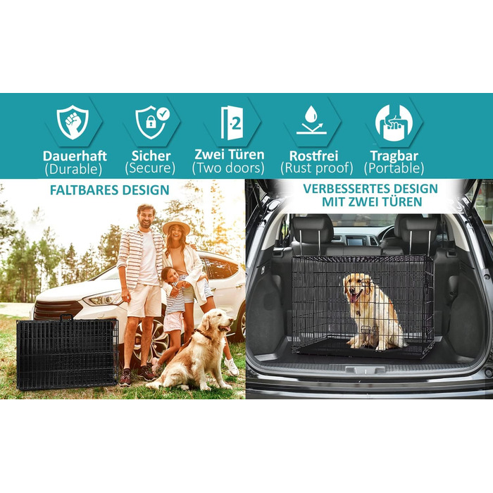 Клітка для собак Defacto: переноска, транспортний бокс, розмір M (61x43x51 см), чорний метал, з піддоном