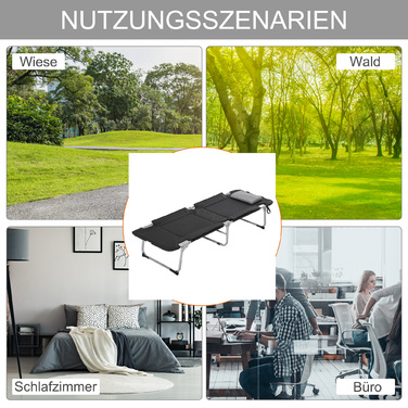 Outsunny Folding Camping Bed Field Bed with Pillow 183x66x33cm Lightweight Portable for Outdoor Camping Black Silver