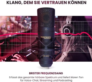 Мarantz Professional MPM-1000U: USB конденсаторний мікрофон з великою мембраною та нирковим характером для подкастів, студії та геймінгу. Комплектується кабелем USB та кріпленням для мікрофона.