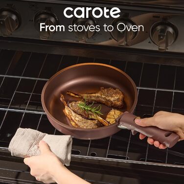 Набір посуду CAROTE 17 предметів: каструлі та сковороди з антипригарним покриттям, знімні ручки, сумісний з індукцією, для духовки та посудомийної машини