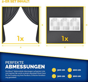 tillvex® for 3x3m Gazebo | Folding Gazebo Side Walls Water-Repellent | Side Windows & Zipper | Side Walls for Garden Tent Party Tent (2x Side Wall, Anthracite)