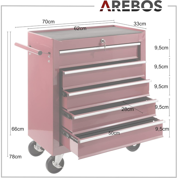 Arebos 5-Compartment Tool Trolley