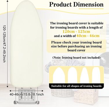 Чохол для прасувальної дошки з бавовни, еластичний, для парогенераторів, 120-125x40-46 см (слонова кістка)