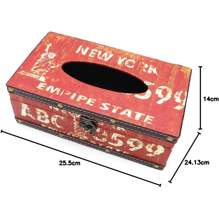 POFET Vintage Chic Shabby Wood Tissue Box Holder Rectangular Handcraft Tissue Paper Box Cover Serviette Organizer Holder Home Large Space Office Car Decoration with Metal Lock - Traffic Sign