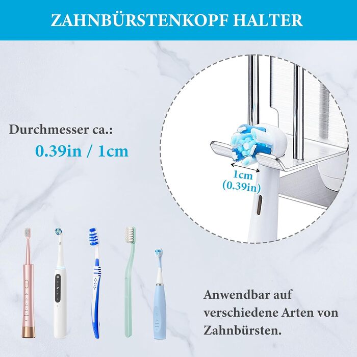 Настінний тримач для зубних щіток (2 шт.), без свердління, для електричних зубних щіток, самоклеючий, срібний