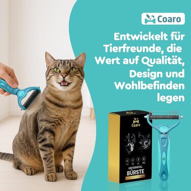 Підшерсткова щітка для собак та котів з двосторонніми лезами для легкого догляду за шерстю – неслизька ручка для надійного захвату – професійна щітка для видалення підшерстя