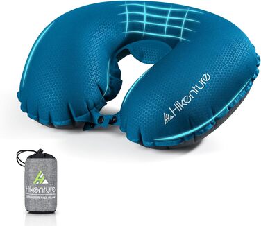 Надувна подушка для шиї HIKENTURE для подорожей літаком, потягом - сірий, темно-синій