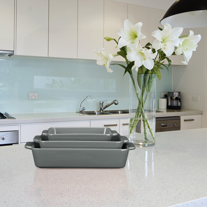 Relaxdays 3-piece Ceramic Casserole Dish Set, grey