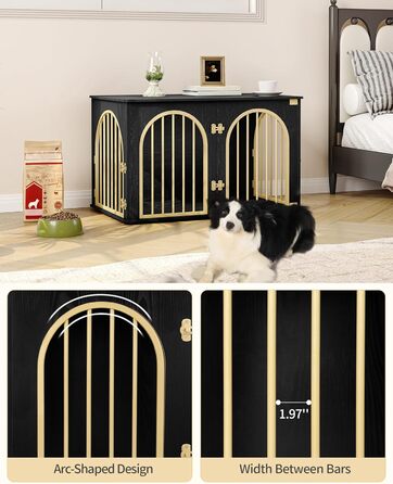 Клітка для собак Hzuaneri, 100 см, з 3 дверцятами, сучасний дизайн, для дому, чорне золото, DFC84101B