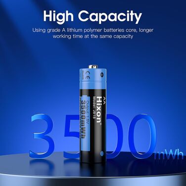 Набір літієвих акумуляторів Hixon AA 1.5V 3500mWh (8 шт) з 4-слотовим швидким зарядним пристроєм LCD, чорний
