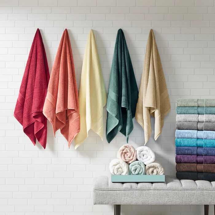 Madison Park GSM 100% Cotton Piece Luxury Absorbent Hotel Bath Towel Set, 800 g/m², 100% Cotton, Blush, Assorted Sizes