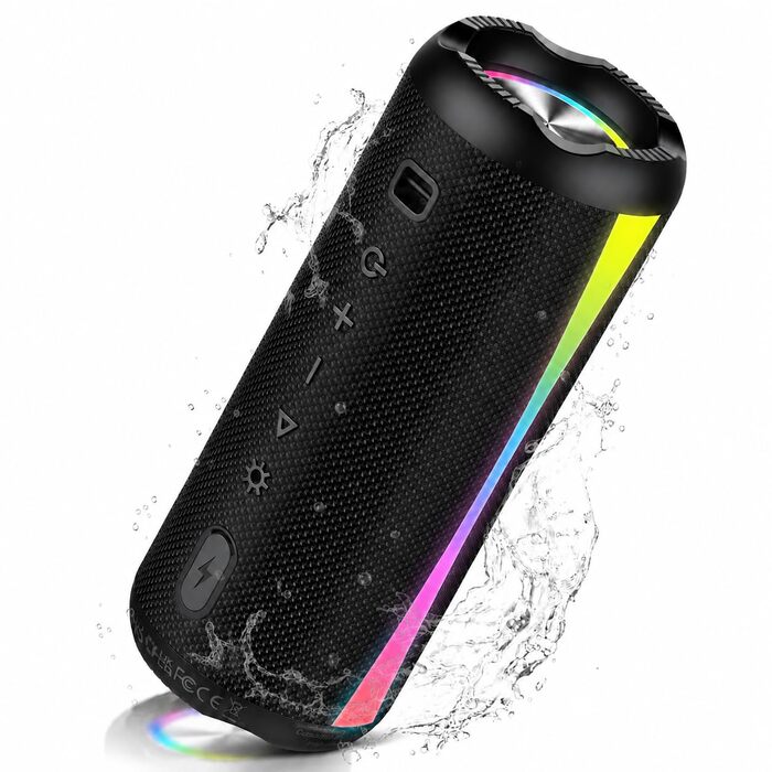 Bluetooth колонка 2026 з RGB підсвіткою, портативна, водонепроникна IPX7, з мікрофоном, для дому, саду та подорожей - антрацит