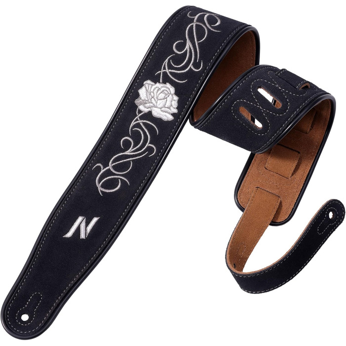 Гітарний ремінь Nefelibata з вишивкою троянд, 2.7', подвійний, з баварської шкіри, з пінополіуретановим наповнювачем, для акустичної, бас та електрогітари