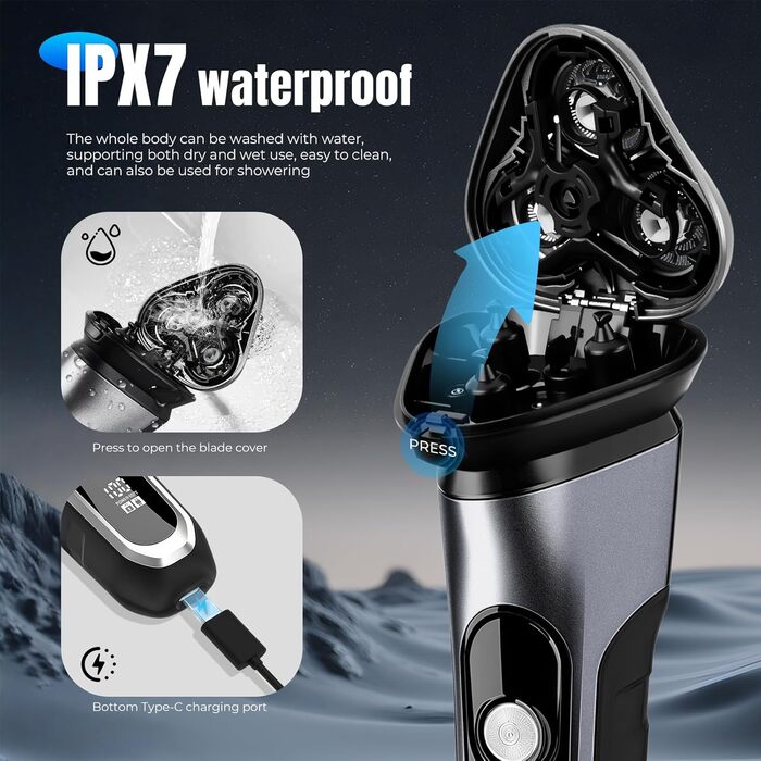 Електричний чоловічий верстат для гоління Shengxi з висувним тримером та IPX7 захистом, для сухого та вологого гоління, з функцією блокування від подорожей, подарунок для чоловіків