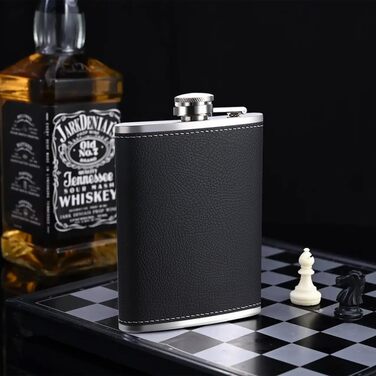 Фляга туристична 8oz з нержавіючої сталі, фляга з воронкою та 4 маленькими чашками, для алкоголю, похідна фляга для пікніків та вечірок (чорна)