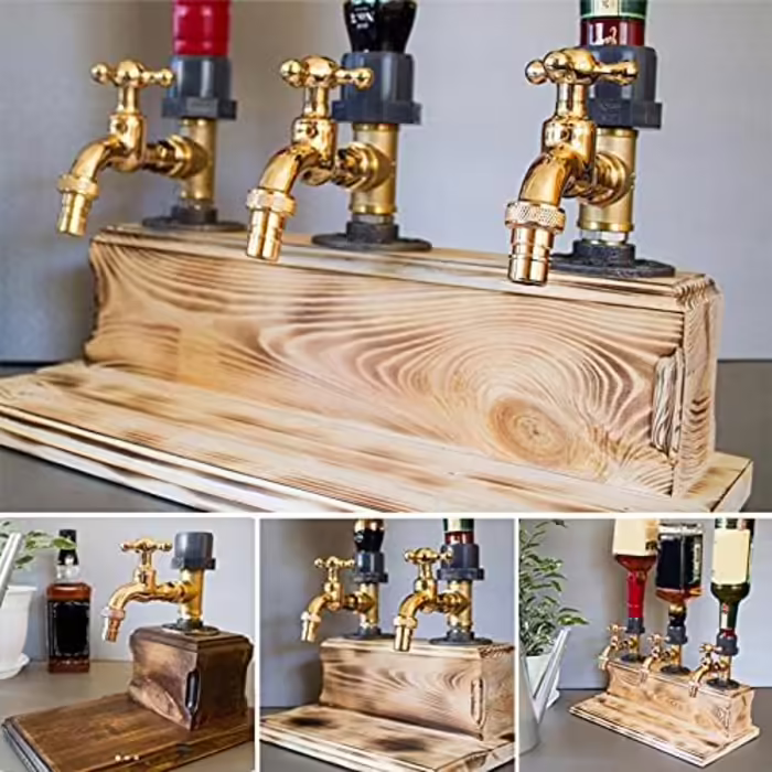 Bottle stand for 1/2/3 bottles, alcohol, liqueur dispenser, drinks, wine racks, alcohol, whisky dispenser, faucet-shaped for parties, dinners, bars, and beverage stations