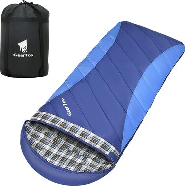 Спальний мішок GEERTOP XXL 4 сезони, фланель 220x100 см, для дорослих, кемпінг, туризм, похід, відпочинок на природі, блакитний