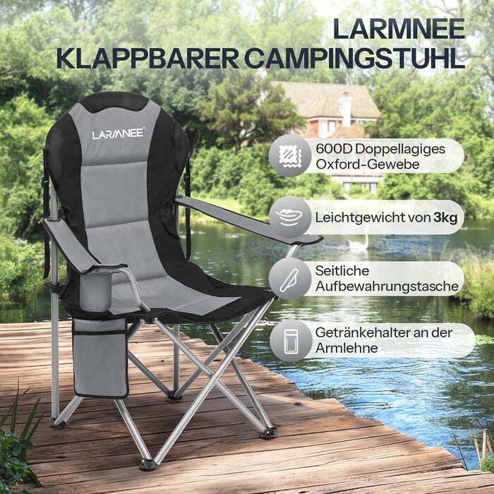 Складний кемпінговий стілець для пікніка, саду, балкону та пляжу EBK01LC02 (Сірий + Чорний)