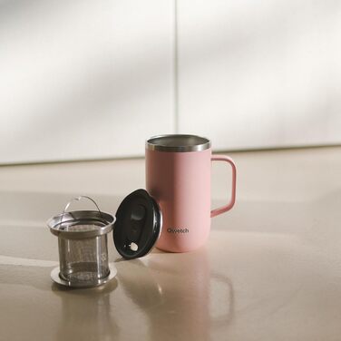 Qwetch Stainless Steel Insulated Tumbler - 12oz - Hot & Cold - Leakproof - Reusable Coffee & Tea Cup with Handle