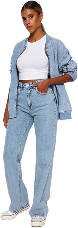 Джинси жіночі Trendyol прямого крою з високою талією, блакитний (44)