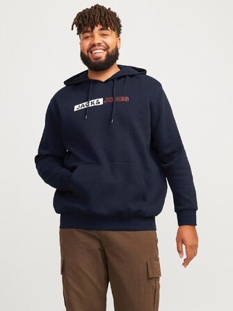 Чоловічий теплий худі з принтом JACK & JONES JJEOGO Basic — темно-синій, розмір 8XL