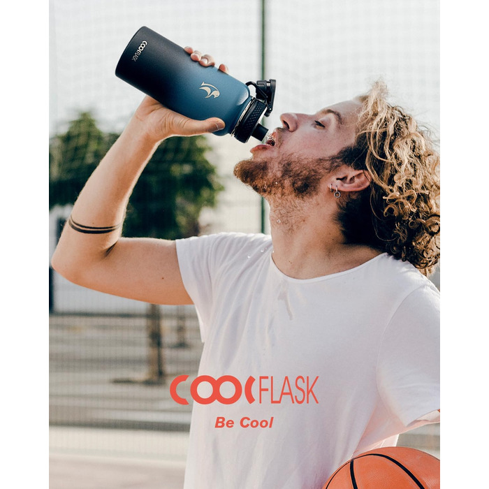 Пляшка для води Coolflask 2л з соломинкою та 3 кришками, ізольована нержавіюча сталь для спорту/офісу, подвійний захист від протікання