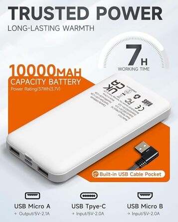 Обогреваемая жилетка LABCOOL для мужчин и женщин - жилетка з мікрофлісу з 6 зонами нагріву та 3 рівнями температури - USB-живлення з Powerbank 10000mAh - можна прати в пральній машині, чорний, розмір M