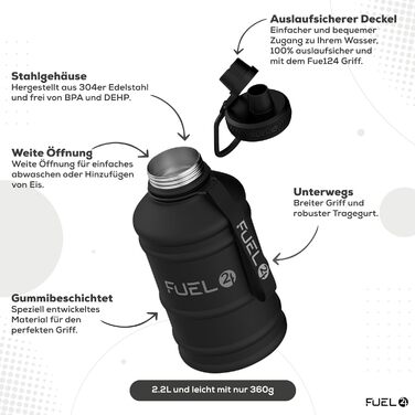 Extra Stark Stainless Steel Water Bottle Metal 1.3L & 2.2L - Leak-Proof & BPA-Free Stainless Steel Water Bottle - Robust Water Bottle Gym, Sports Stainless Steel Water Jug Bottle For Adults