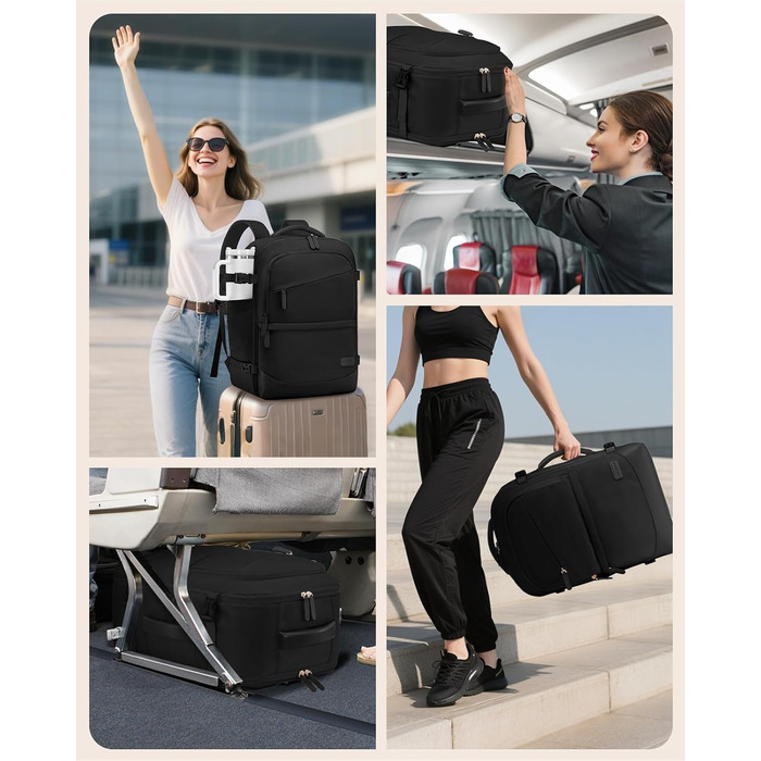 LOVEVOOK Рюкзак для ручної поклажі 40л, чорний, для подорожей, з відділенням для мокрого та сухого, для ноутбука, 45x36x20 см