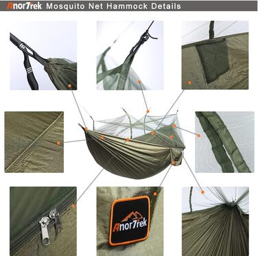 Гамак для кемпінгу з москітною сіткою, подвійний/одинарний, з ременями та карабінами, для відпочинку, подорожей та хайкінгу, блакитний/темно-синій (армійний/зелений), 300 x 200 см