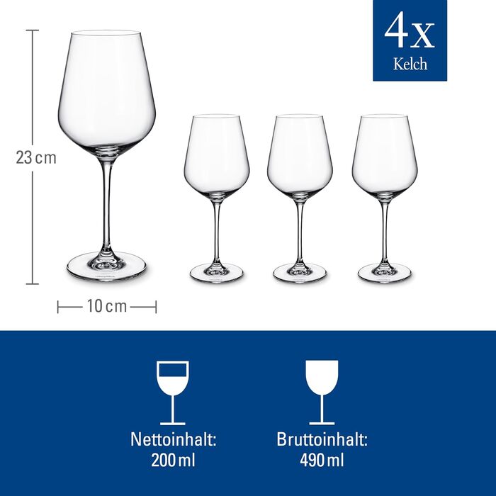Набір келихів Villeroy & Boch La Divina Burgunder 4 шт., 200 мл, для червоного вина, кришталь, мийка в посудомийній машині