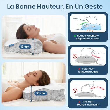 Подушка для шиї з ефектом пам'яті Memory Foam, анатомічна для сну на боці та спині, бежева
