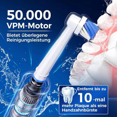 Електрична зубна щітка з круглою головкою Violett Lavendel - 50 000 рухів/хв, 8 насадок, 3 режими інтенсивності, 5 режимів чищення, 120 днів роботи від акумулятора, IPX7, доросла та дитяча, з кейсом для подорожей та тримачем