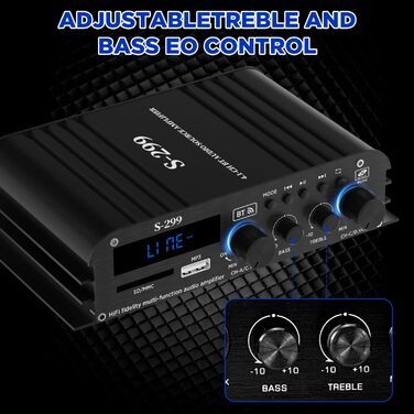 4.1-канальний підсилювач 1600W, Bluetooth 5.0, HiFi міні підсилювач для домашніх колонок 40Вт x4 + активний сабвуфер, USB/TF, MP3, пульт, 110-240V/12V, S299