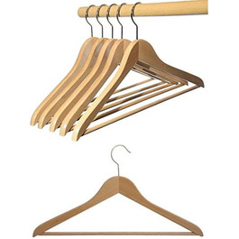 HAGSPIEL Wooden Clothes Hangers, 12-Piece Set - Beechwood Hangers, Natural Lacquered (Water-based Lacquer), Silver-Colored Swivel Metal Hook, Made in Austria (with Shoulder Rest)